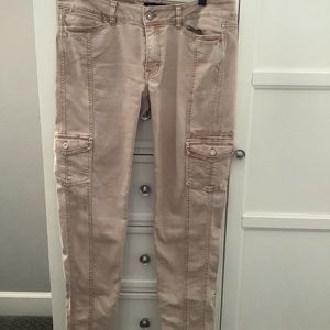 WHBM tan cargo pants with velvet trim pockets